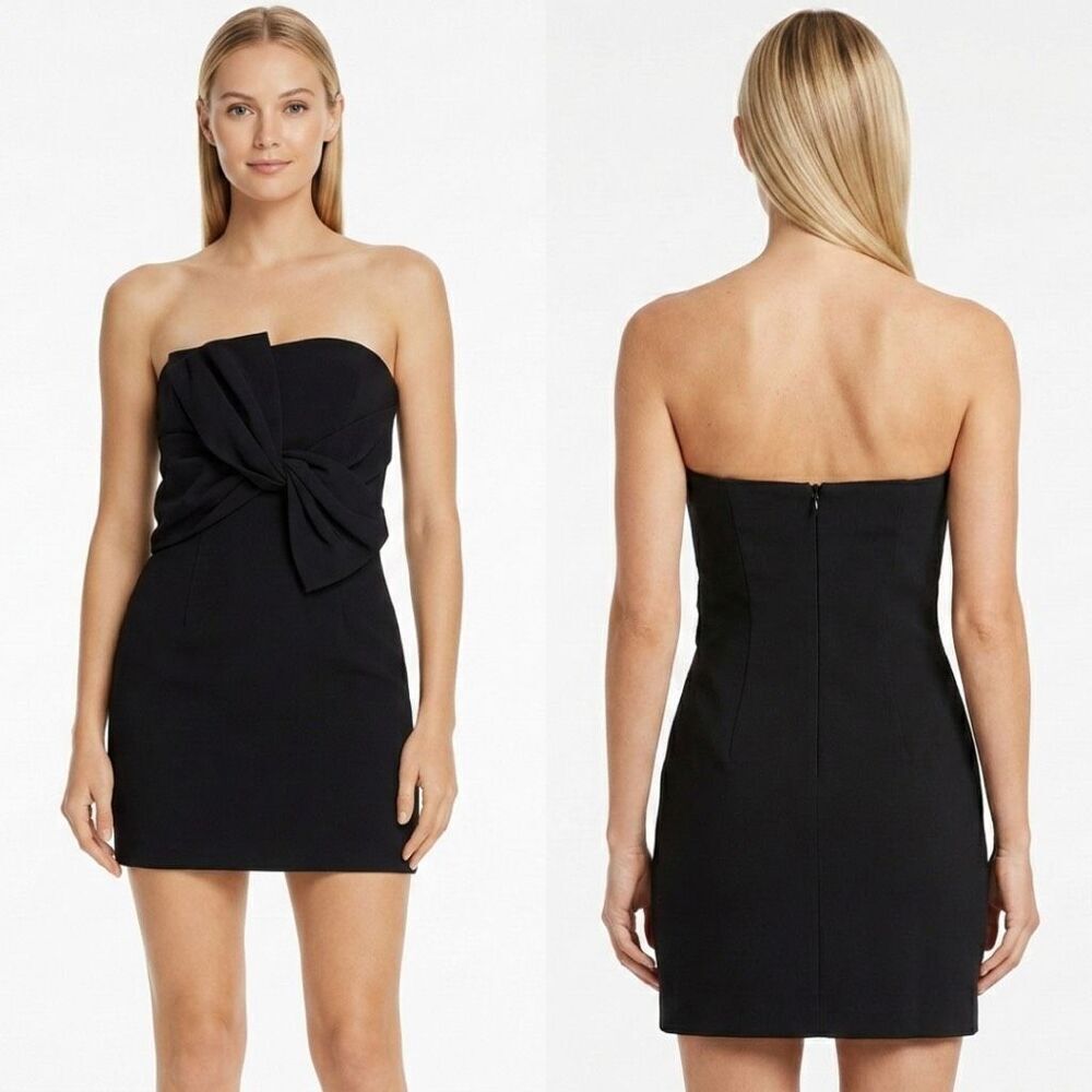 Likely Araya Dress 6 Black Strapless Twist Bow Front Mini Bodycon Cocktail LBD